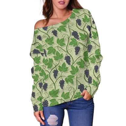 Wine Grape Thmed Print Off Shoulder Sweatshirt