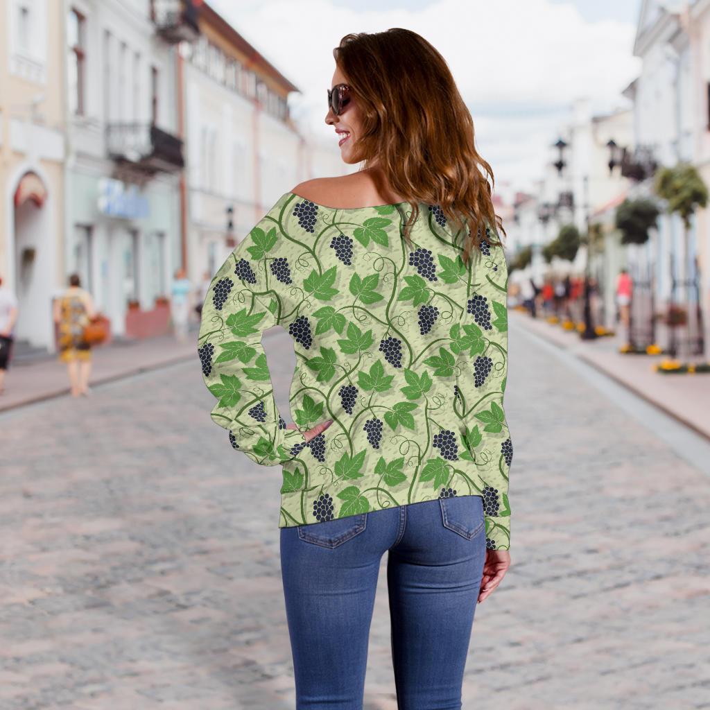 Wine Grape Thmed Print Off Shoulder Sweatshirt