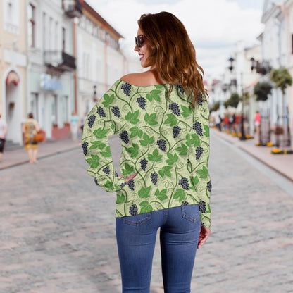 Wine Grape Thmed Print Off Shoulder Sweatshirt