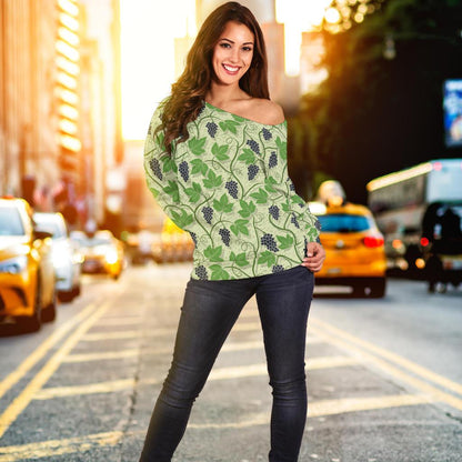 Wine Grape Thmed Print Off Shoulder Sweatshirt