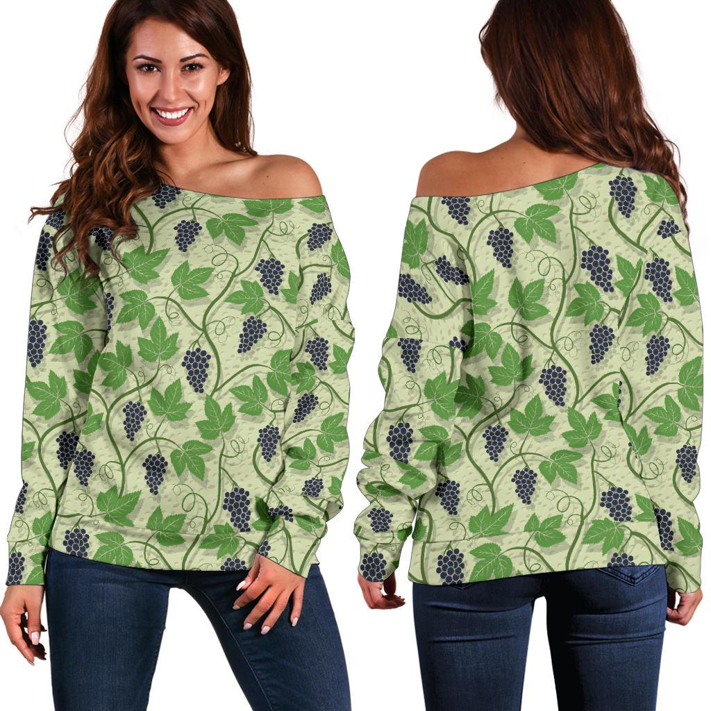 Wine Grape Thmed Print Off Shoulder Sweatshirt
