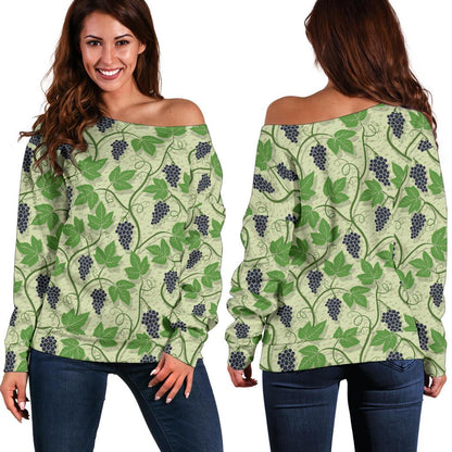 Wine Grape Thmed Print Off Shoulder Sweatshirt