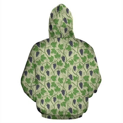 Wine Grape Thmed Print Pullover Hoodie