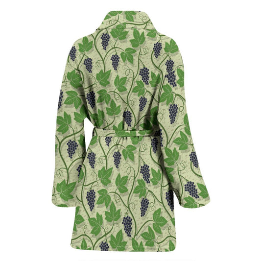 Wine Grape Thmed Print Women Bath Robe-JTAMIGO.COM