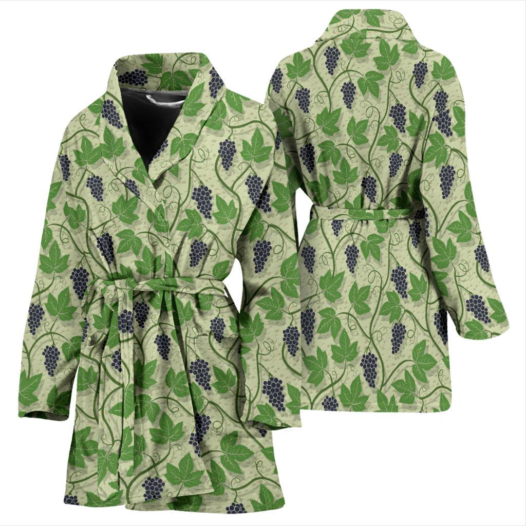 Wine Grape Thmed Print Women Bath Robe-JTAMIGO.COM