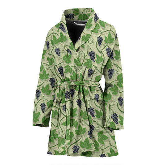 Wine Grape Thmed Print Women Bath Robe-JTAMIGO.COM
