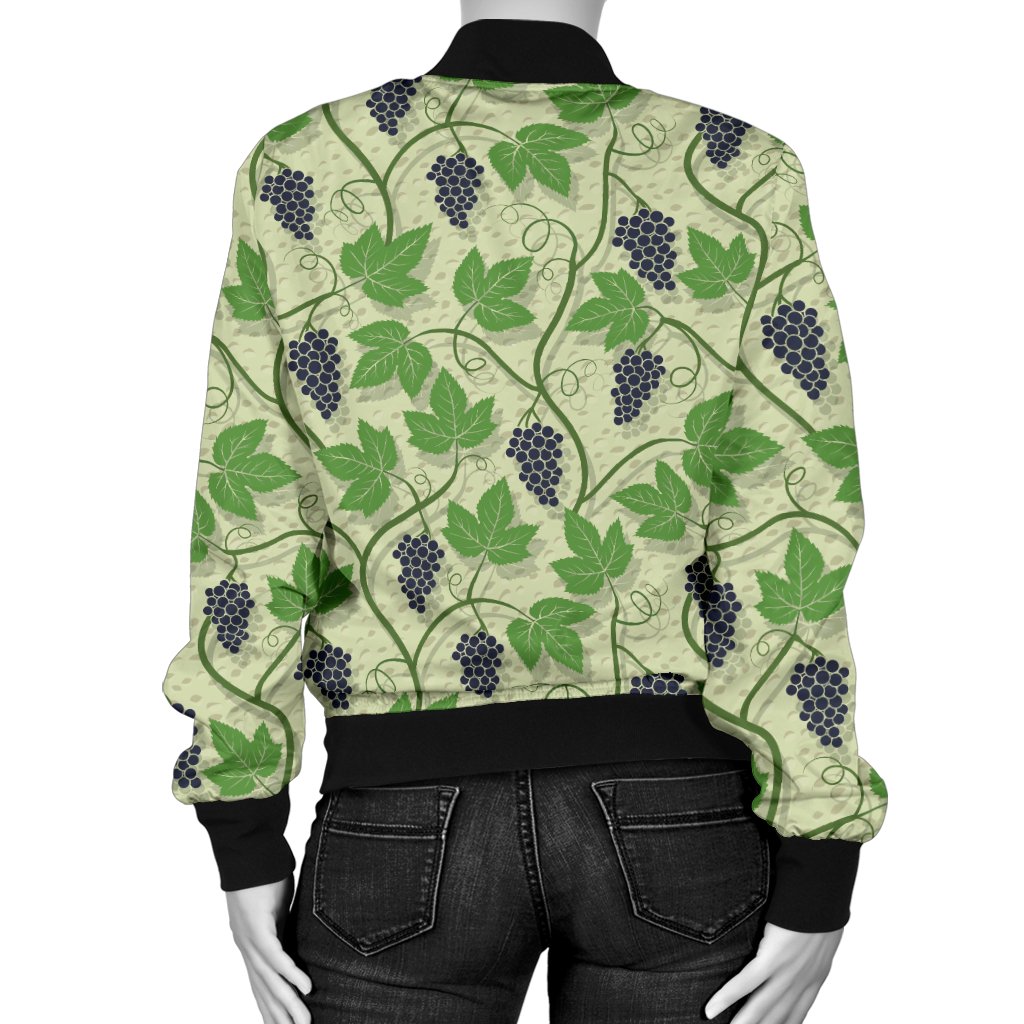 Wine Grape Thmed Print Women Casual Bomber Jacket