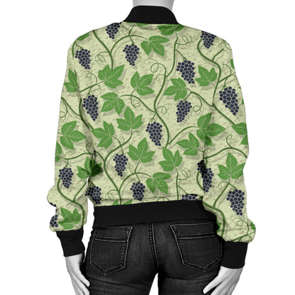 Wine Grape Thmed Print Women Casual Bomber Jacket