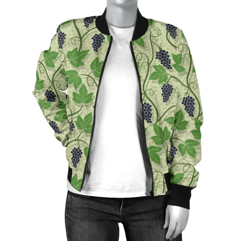 Wine Grape Thmed Print Women Casual Bomber Jacket