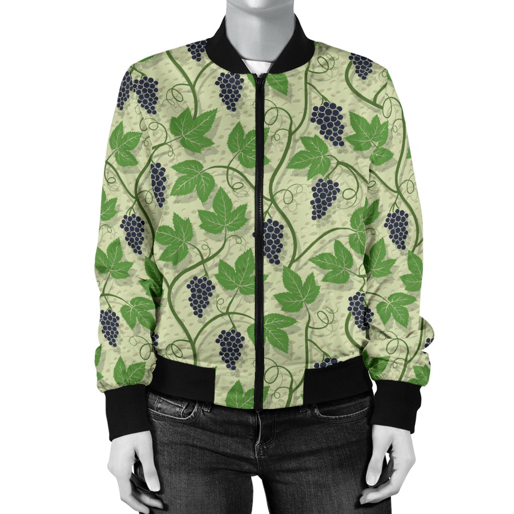 Wine Grape Thmed Print Women Casual Bomber Jacket
