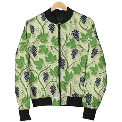 Wine Grape Thmed Print Women Casual Bomber Jacket