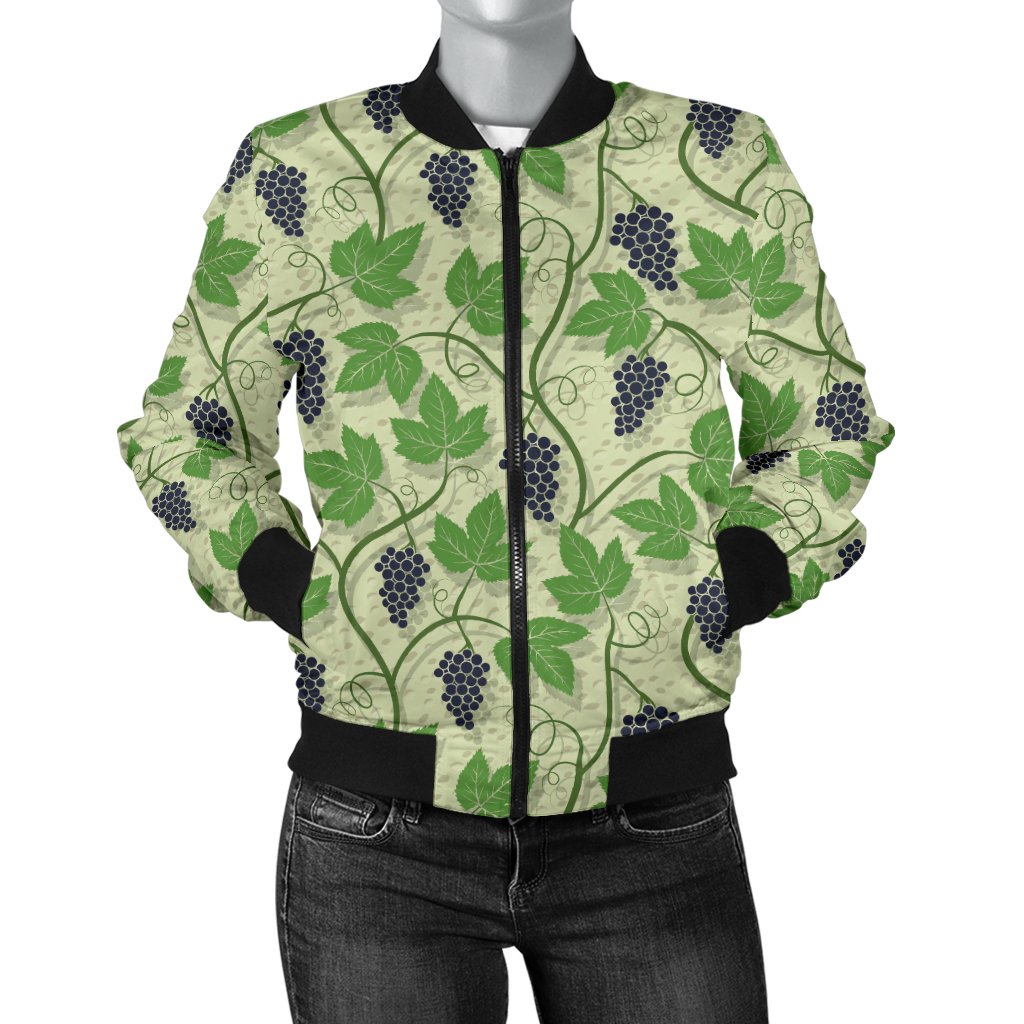 Wine Grape Thmed Print Women Casual Bomber Jacket