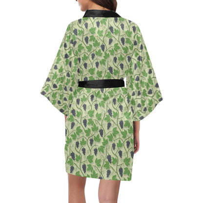 Wine Grape Thmed Print Women Short Kimono Robe