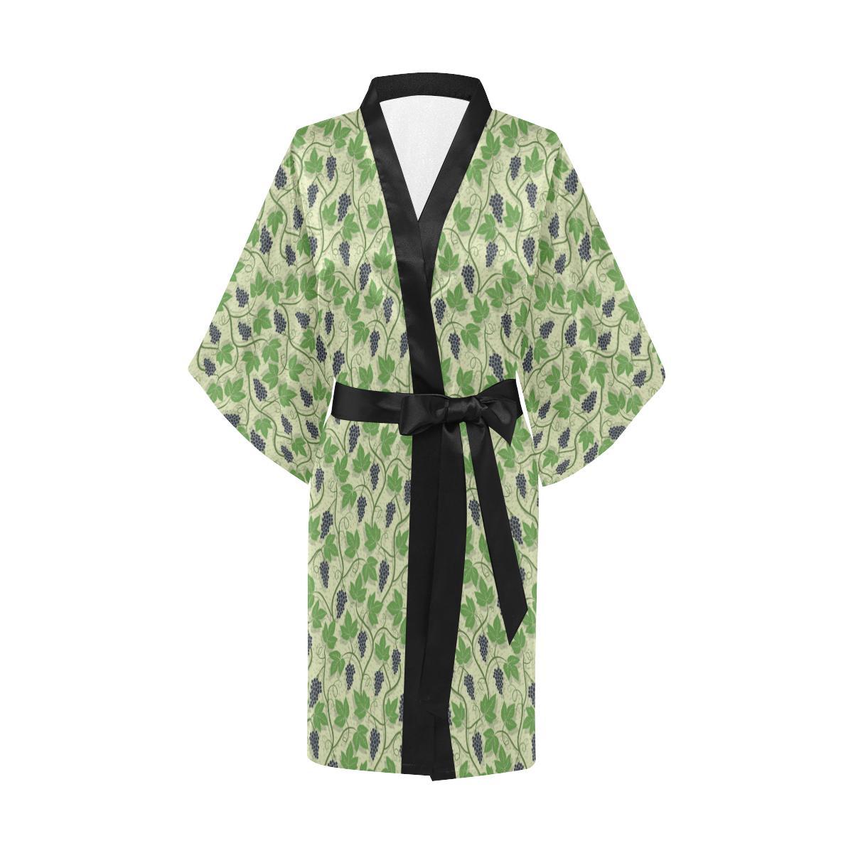 Wine Grape Thmed Print Women Short Kimono Robe