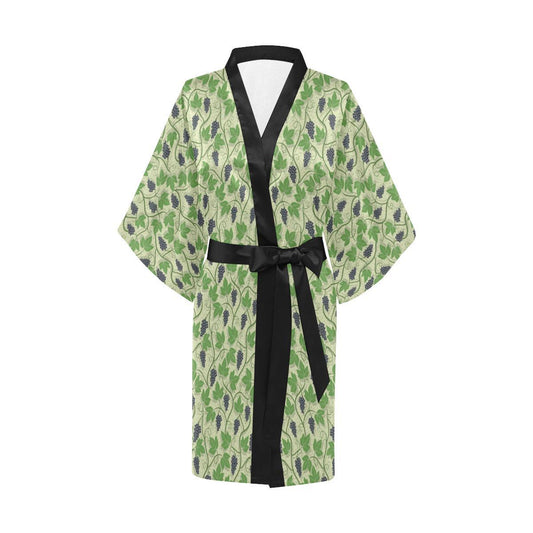 Wine Grape Thmed Print Women Short Kimono Robe
