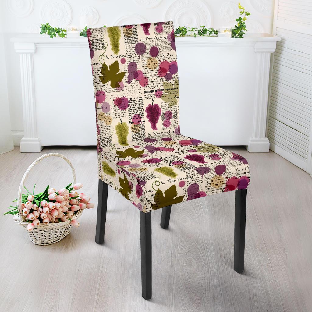 Wine Style Design Print Dining Chair Slipcover-JTAMIGO.COM