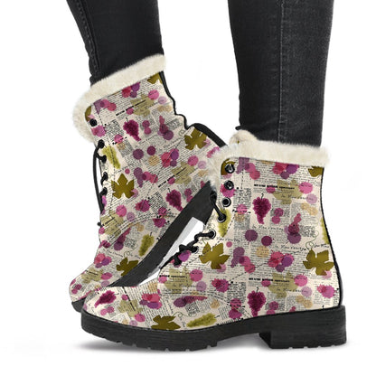 Wine Style Design Print Faux Fur Leather Boots-JTAMIGO.COM