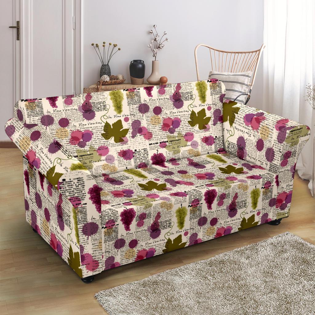 Wine Style Design Print Loveseat Slipcover-JTAMIGO.COM