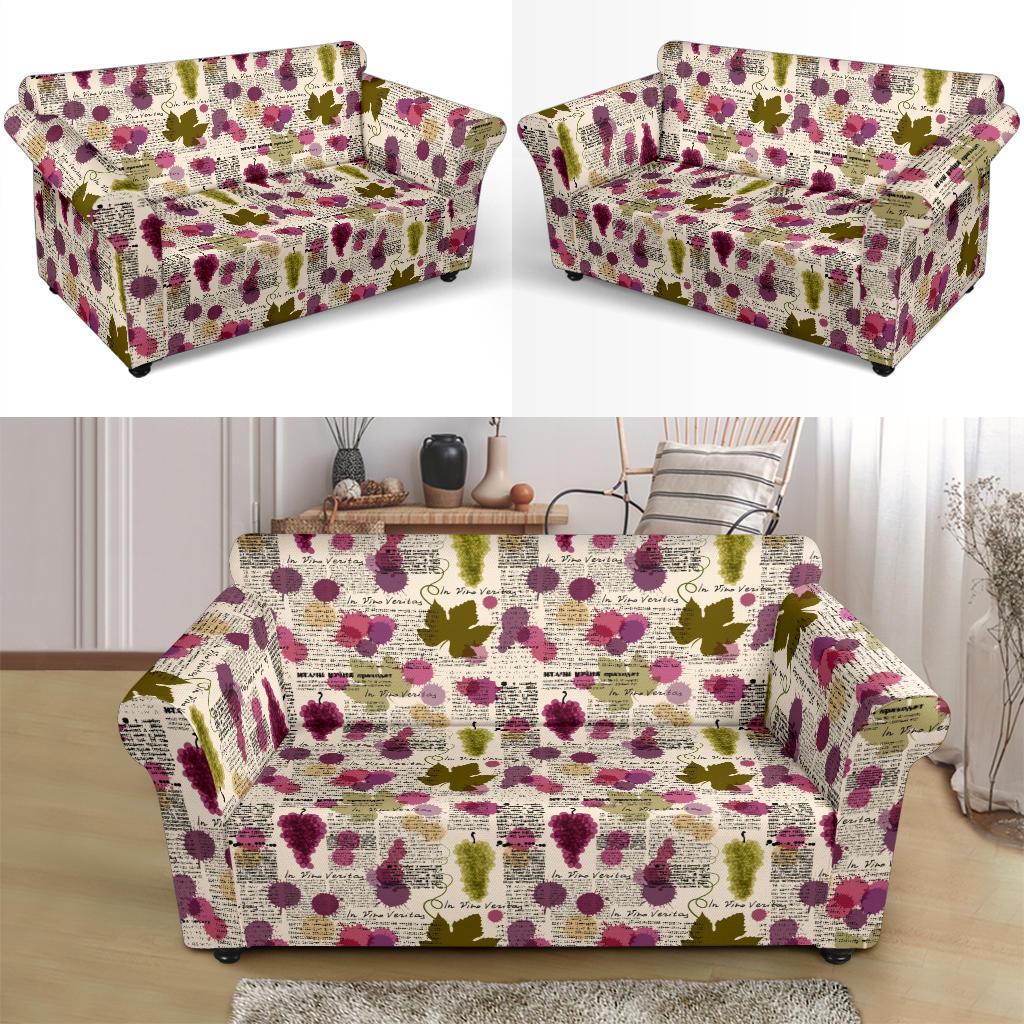 Wine Style Design Print Loveseat Slipcover-JTAMIGO.COM