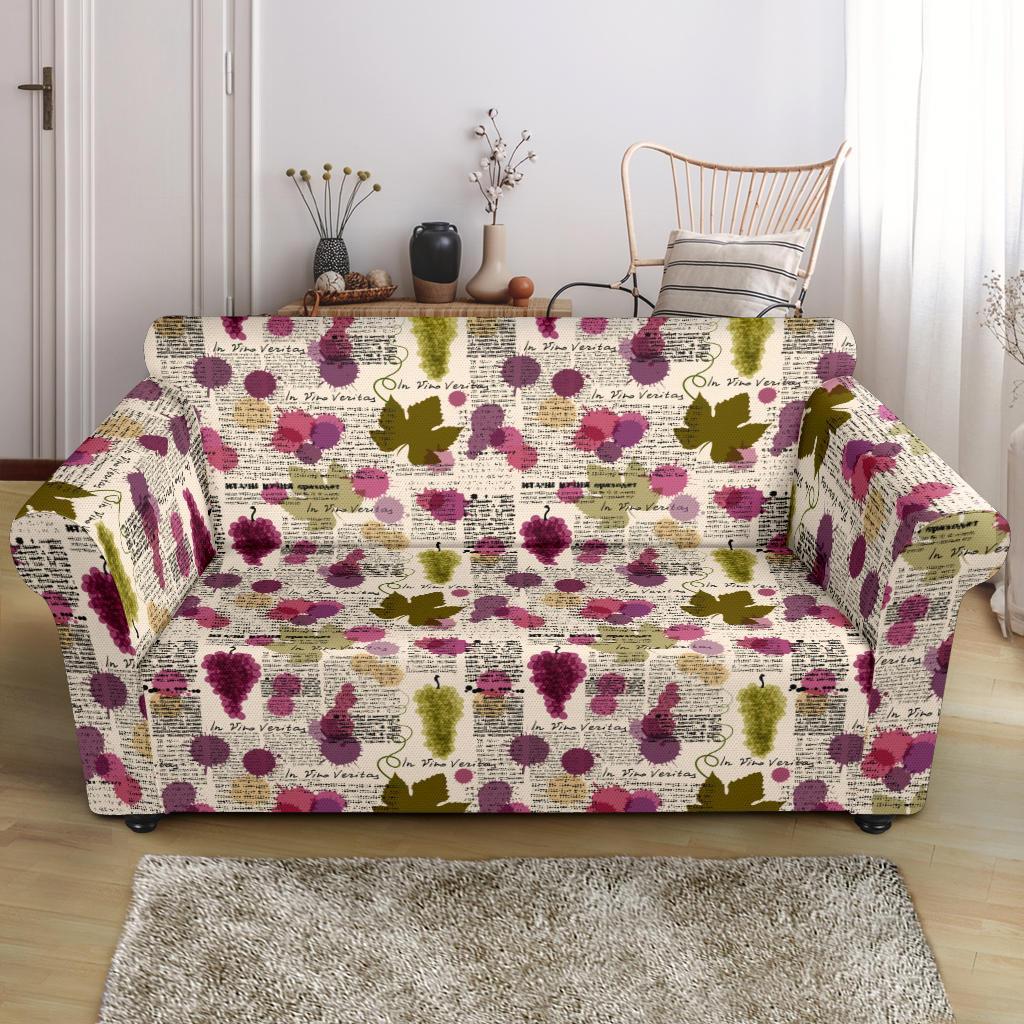 Wine Style Design Print Loveseat Slipcover-JTAMIGO.COM