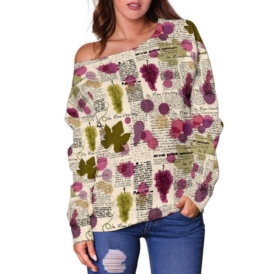 Wine Style Design Print Off Shoulder Sweatshirt