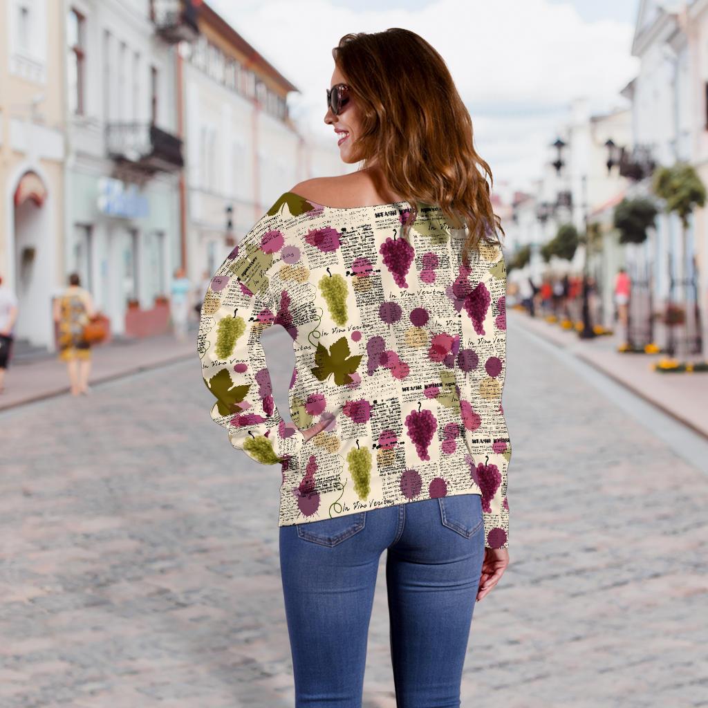 Wine Style Design Print Off Shoulder Sweatshirt