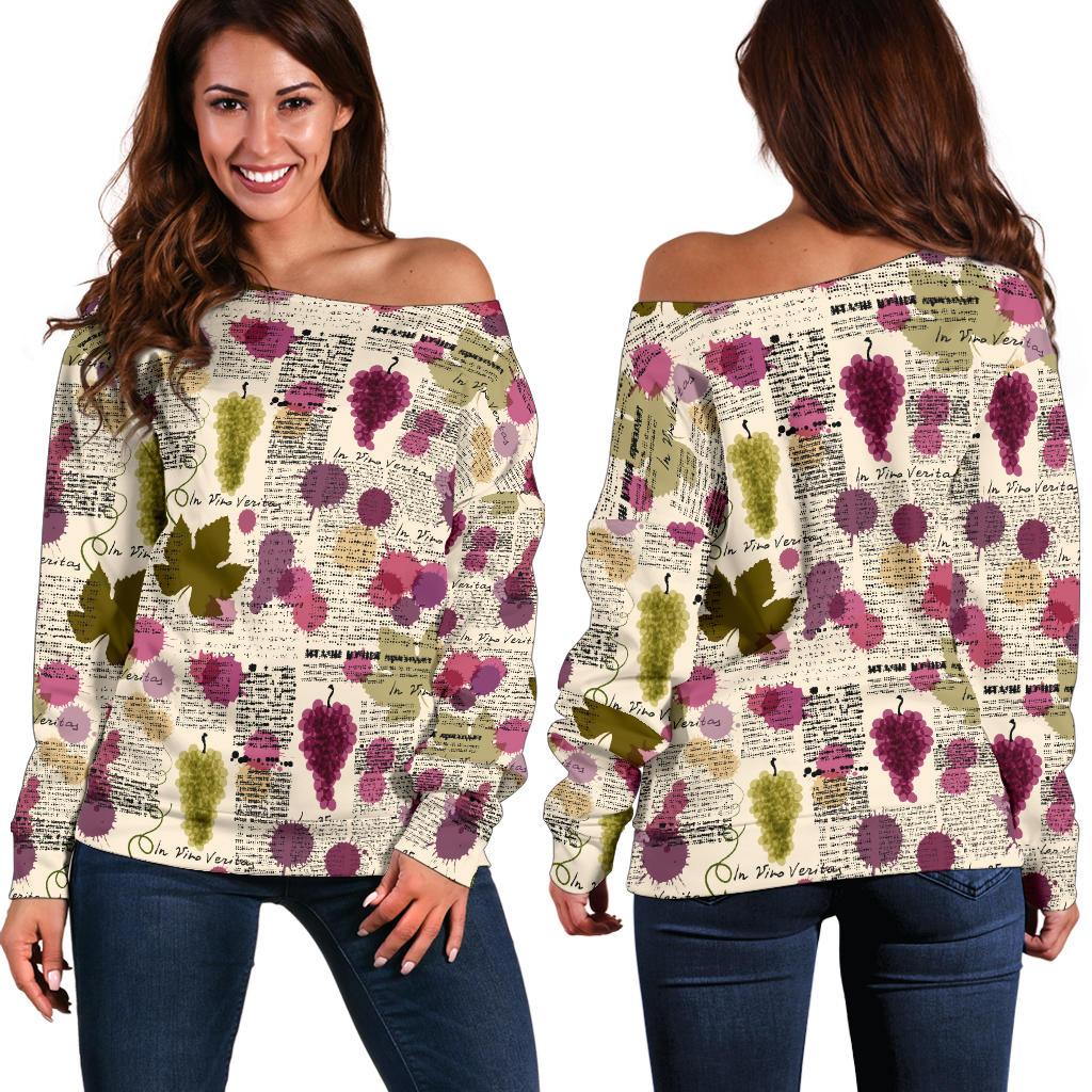 Wine Style Design Print Off Shoulder Sweatshirt