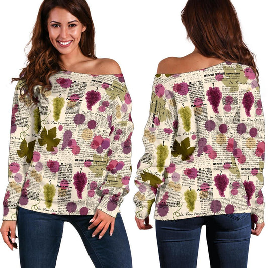 Wine Style Design Print Off Shoulder Sweatshirt