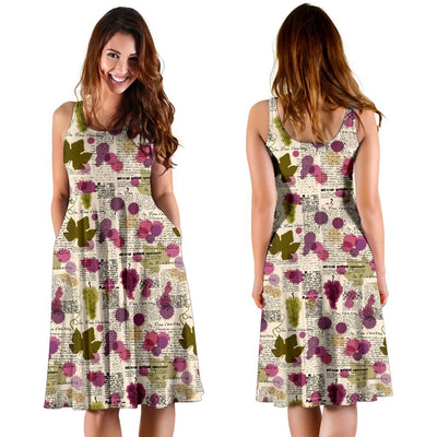 Wine Style Design Print Sleeveless Dress