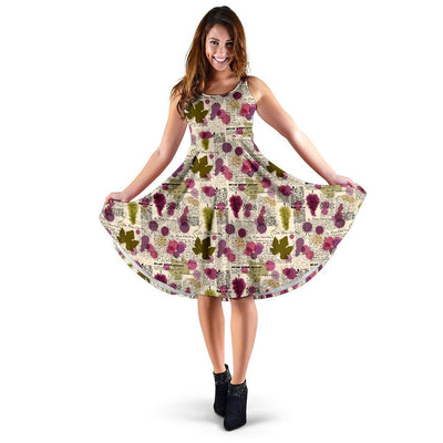 Wine Style Design Print Sleeveless Dress