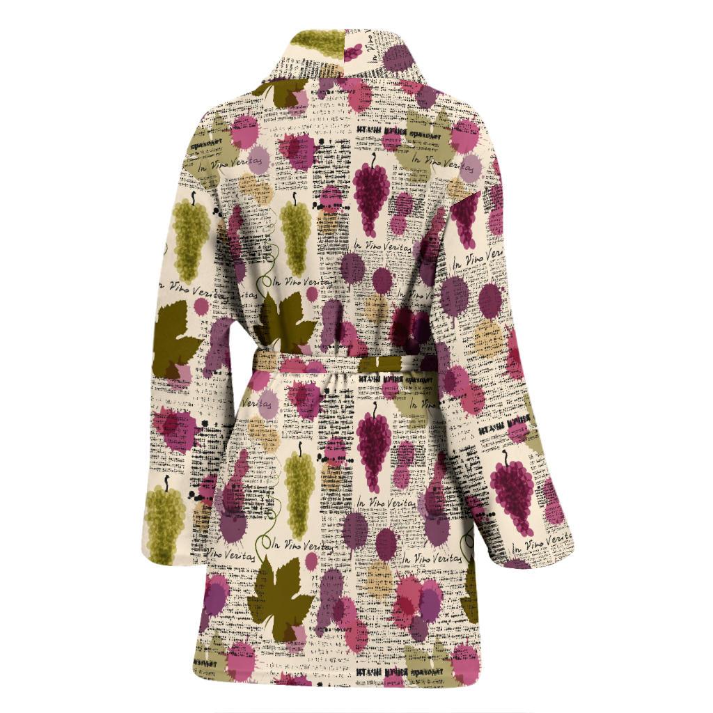 Wine Style Design Print Women Bath Robe-JTAMIGO.COM