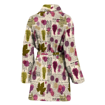 Wine Style Design Print Women Bath Robe-JTAMIGO.COM