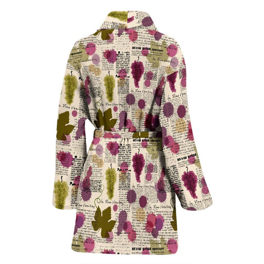 Wine Style Design Print Women Bath Robe-JTAMIGO.COM