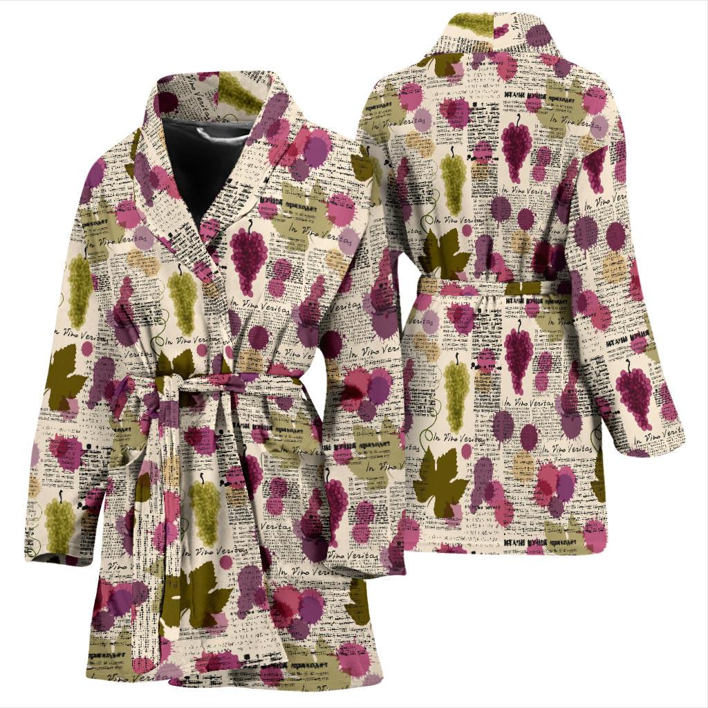 Wine Style Design Print Women Bath Robe-JTAMIGO.COM