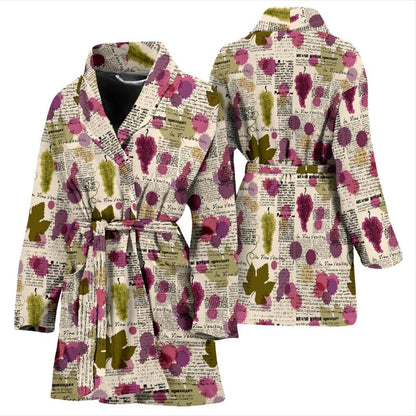 Wine Style Design Print Women Bath Robe-JTAMIGO.COM