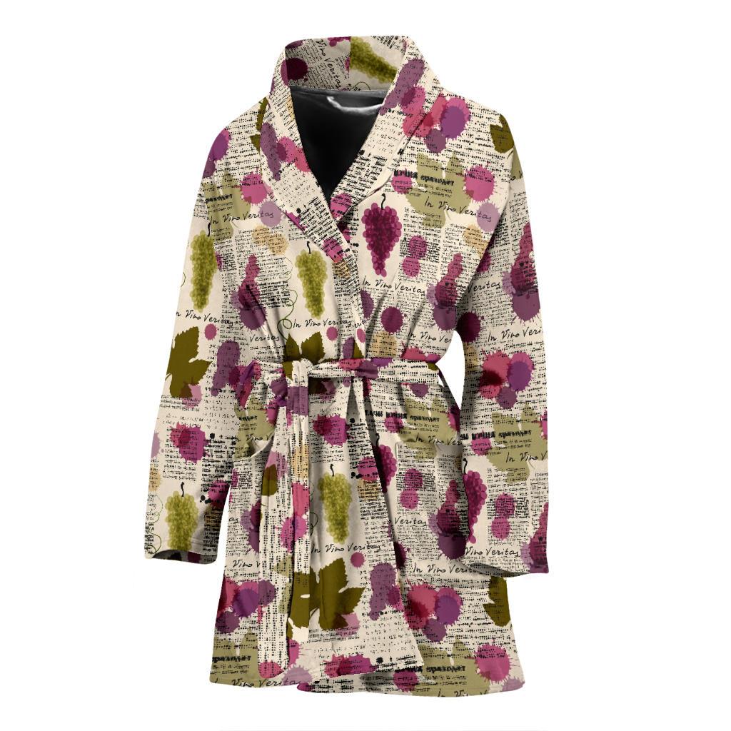Wine Style Design Print Women Bath Robe-JTAMIGO.COM
