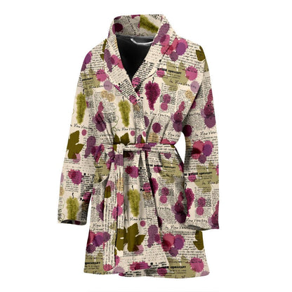 Wine Style Design Print Women Bath Robe-JTAMIGO.COM