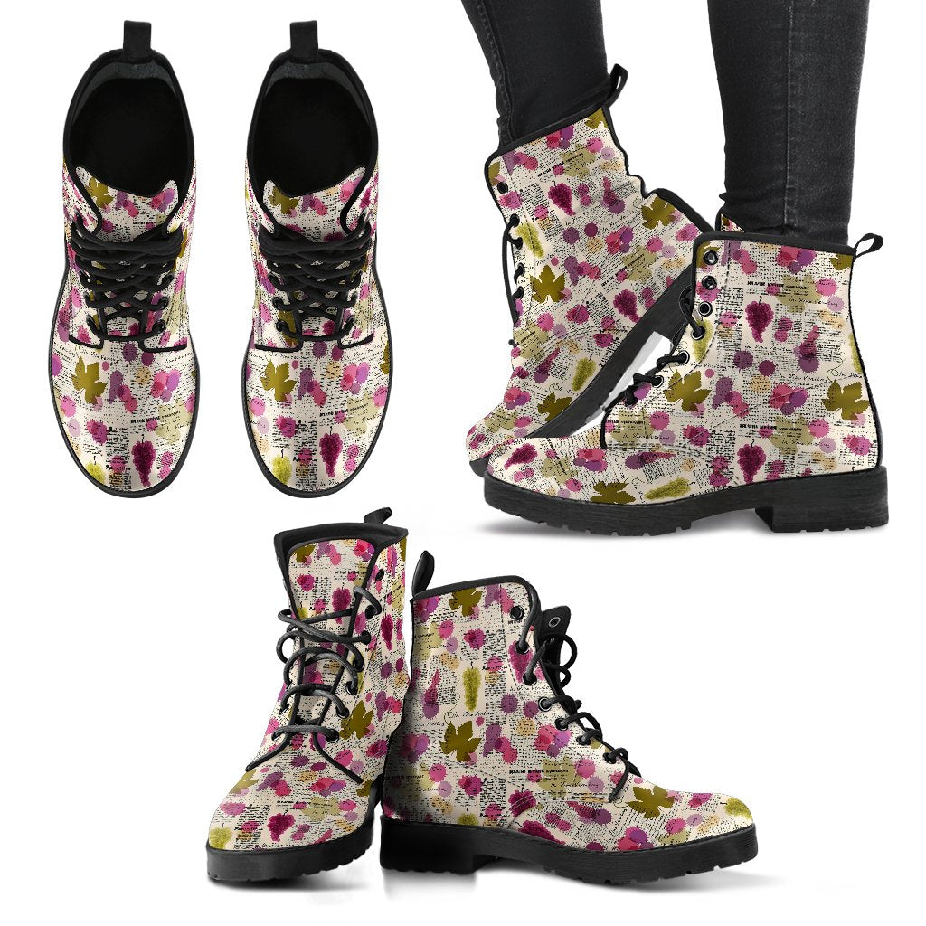 Wine Style Design Print Women Leather Boots-JTAMIGO.COM