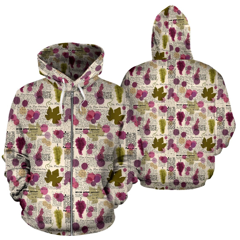 Wine Style Design Print Zip Up Hoodie
