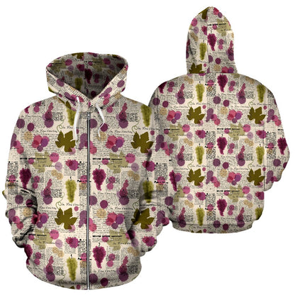 Wine Style Design Print Zip Up Hoodie
