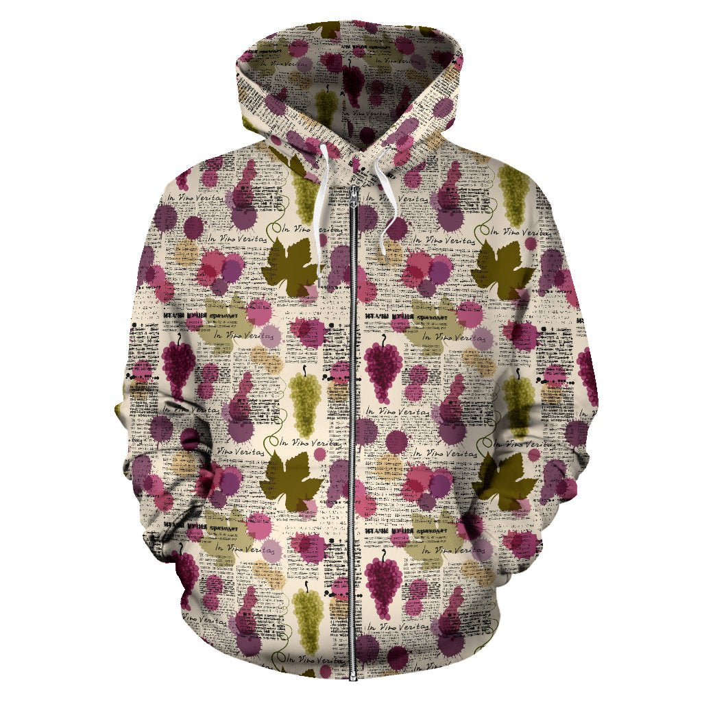 Wine Style Design Print Zip Up Hoodie