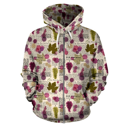 Wine Style Design Print Zip Up Hoodie