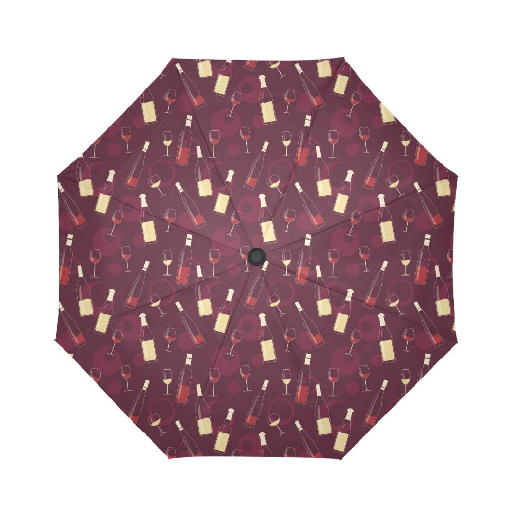 Wine Themed Pattern Print Automatic Foldable Umbrella