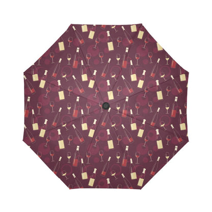 Wine Themed Pattern Print Automatic Foldable Umbrella