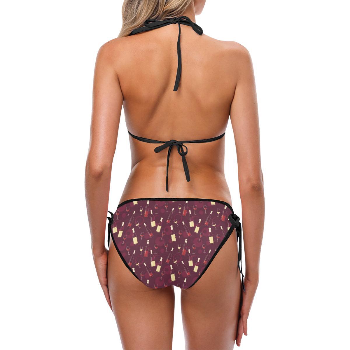 Wine Themed Pattern Print Bikini Swimsuit-JTAMIGO.COM