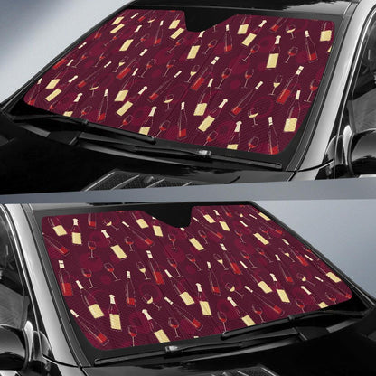 Wine Themed Pattern Print Car Sun Shade For Windshield