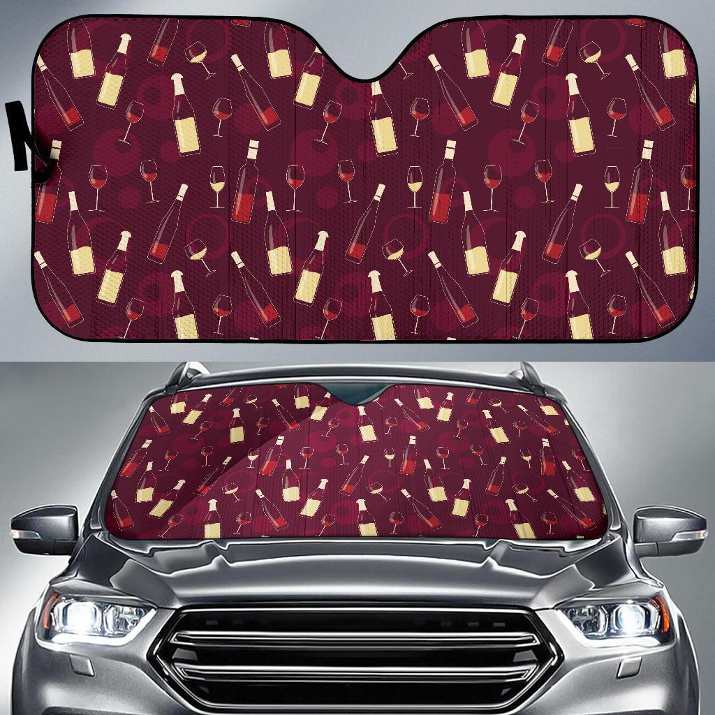 Wine Themed Pattern Print Car Sun Shade For Windshield
