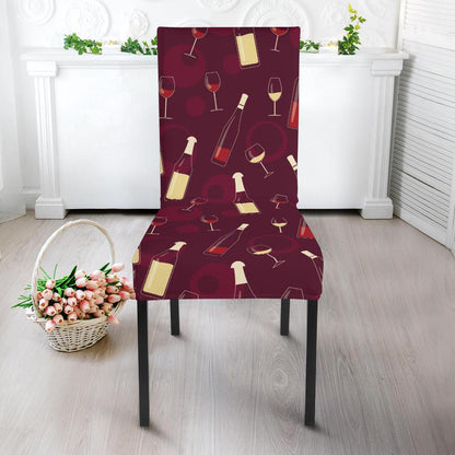 Wine Themed Pattern Print Dining Chair Slipcover-JTAMIGO.COM