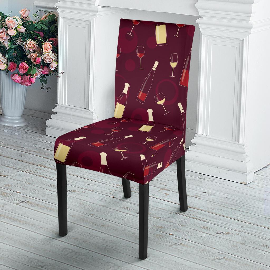 Wine Themed Pattern Print Dining Chair Slipcover-JTAMIGO.COM