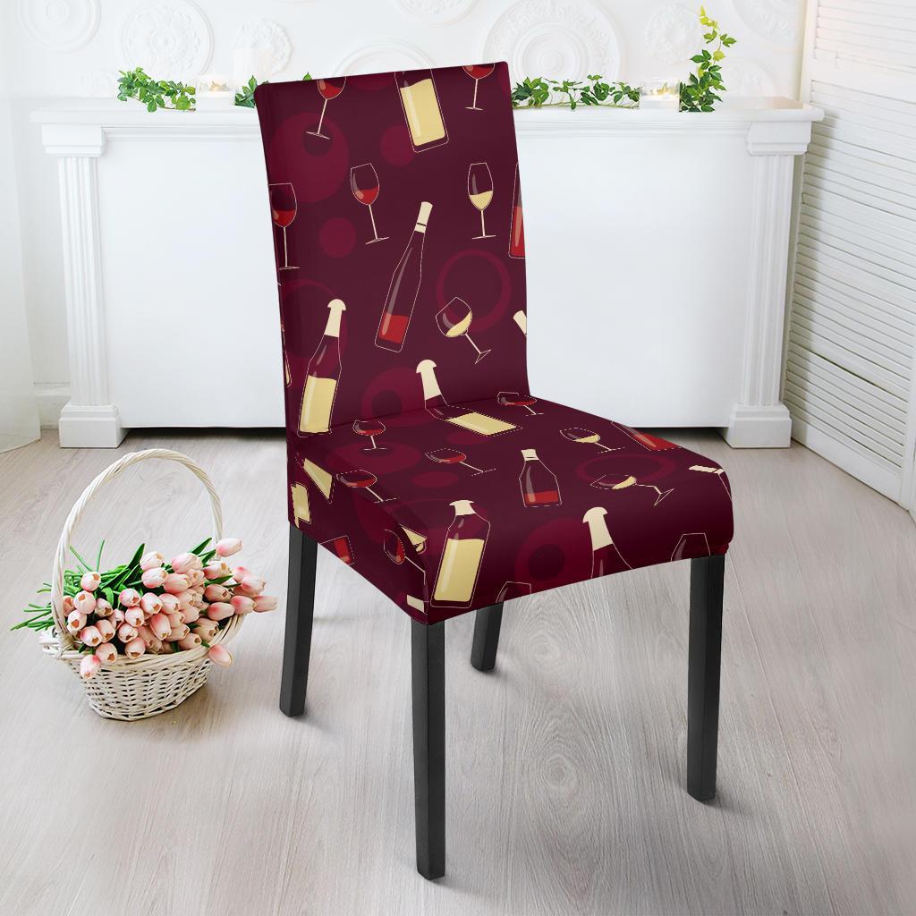 Wine Themed Pattern Print Dining Chair Slipcover-JTAMIGO.COM